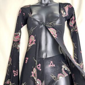 Leg Avenue Vintage Y2K Dragon Mesh Duster Cardigan & Boy Shorts Set Goth Fairy